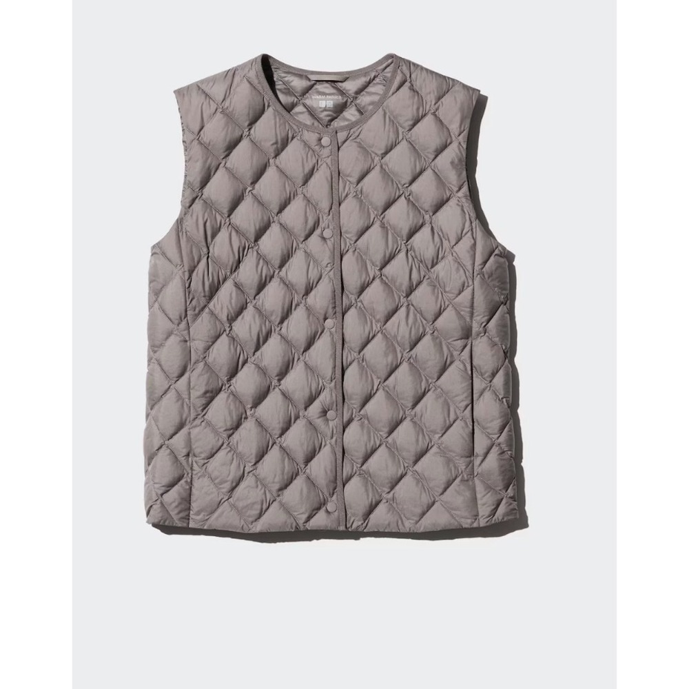 Uniqlo PUFFTECH Quilted Vest Womens Large Gray Warm Padded Snap Front